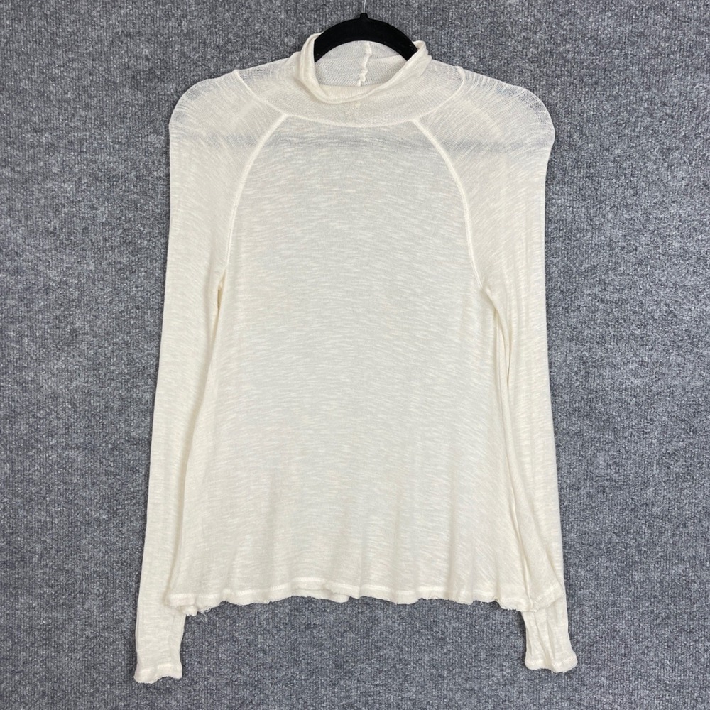 Free People Intimately Mock Neck Top Womens XS Cream Excellent Sheer